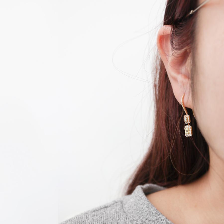 ピアス 18金 レディース バゲットカット ダイヤモンド 1ct k18 18k  