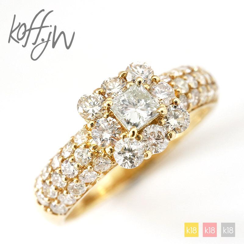 ダイヤモンド パヴェリング 指輪 レディース 18金 k18 1カラット 1ct 