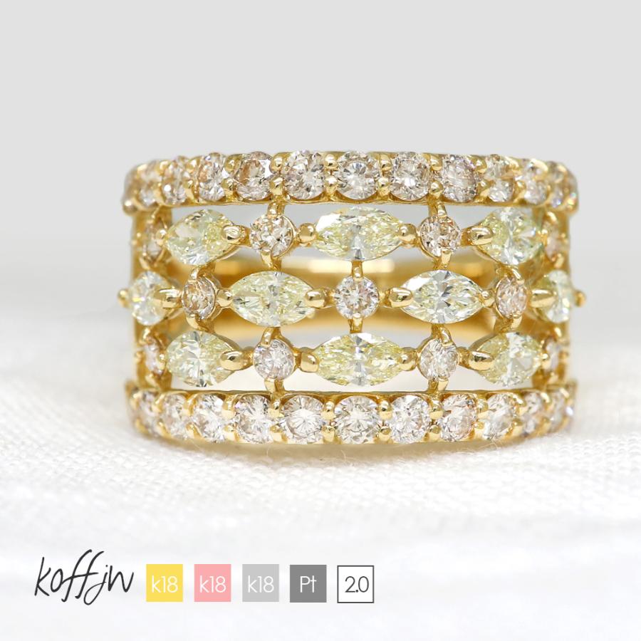 ダイヤモンドマーキスカットラウンドブリリアンカットリング18金