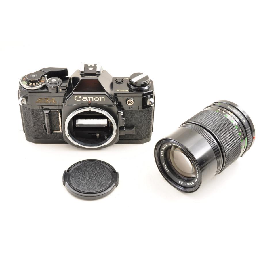 Canon AE-1 ブラック 35mm 一眼レフ フィルムカメラ ボディ +New FD 135mm F3.5 MF ポートレート 単焦点 交換レンズ キャノンの画像