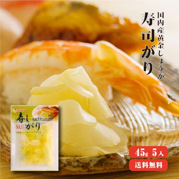 国産黄金生姜使用 寿司ガリ 45g×5 送料無料  国産 ガリ スライス 無着色 合成保存料不使用 の商品画像