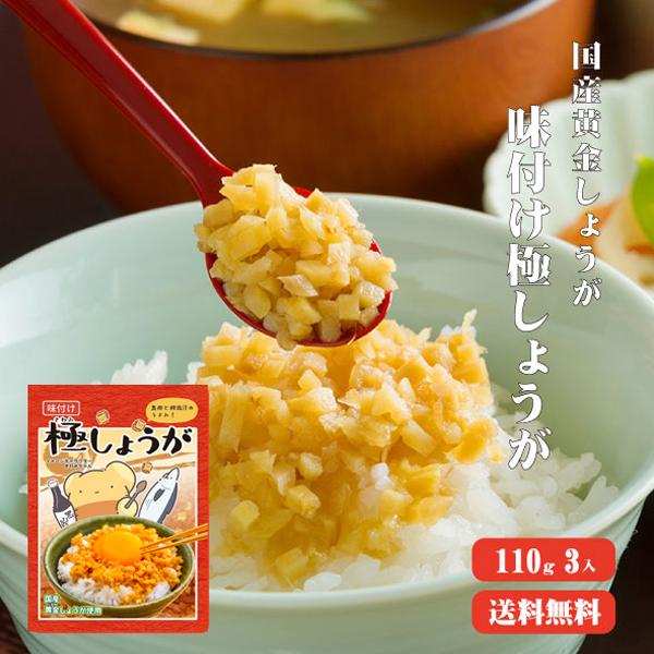 サクサク味付け極しょうが 110g×3 送料無料  国産 酢しょうが ショウガ おかず生姜 ふりかけ ご飯の友 坂田信夫商店 | 