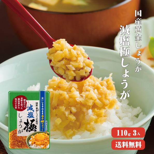 減塩 サクサク味付け極しょうが 110g×3 送料無料（Yahoo!・国産生姜専門 黄金の里）