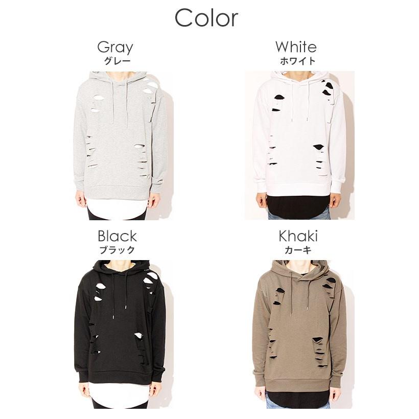 ビッグパーカー メンズ ダメージ加工 ロング Tシャツ付き アンサンブル