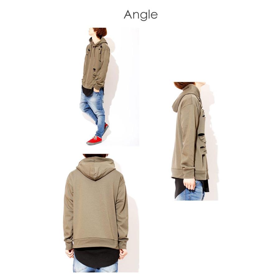 ビッグパーカー メンズ ダメージ加工 ロング Tシャツ付き アンサンブル