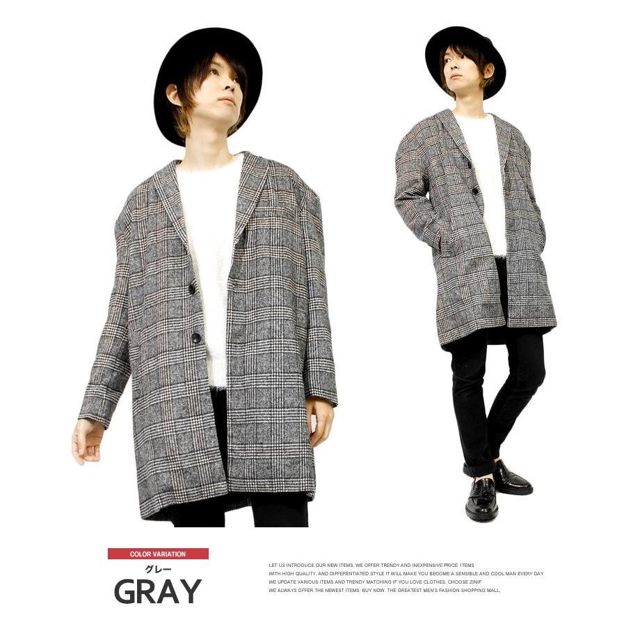 送料無料 チェスターコート メンズ グレンチェック ビッグシルエット ドロップショルダー オーバーサイズ ロングコート アウター ニット 3034 メンズファッション Kogare 通販 Yahoo ショッピング