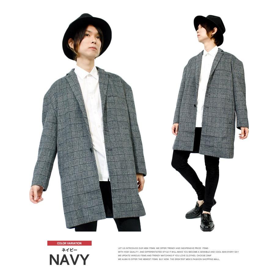 送料無料 チェスターコート メンズ グレンチェック ビッグシルエット ドロップショルダー オーバーサイズ ロングコート アウター ニット 3034 メンズファッション Kogare 通販 Yahoo ショッピング