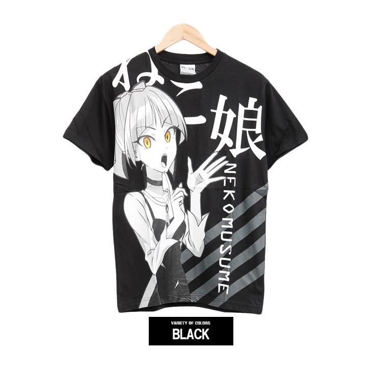 ゲゲゲの鬼太郎 ねこ娘キャラクターグッズ Tシャツ GEGEGEKI 2025 ゲゲゲの鬼太郎 半袖 Tシャツ メンズ 猫娘 プリント クルーネック
