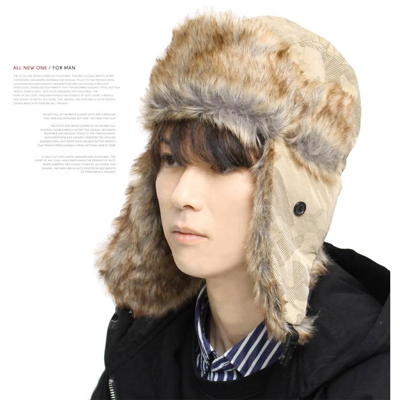 送料無料】 カモフラ柄 ナイロン パイロットキャップ メンズ ファー 耳