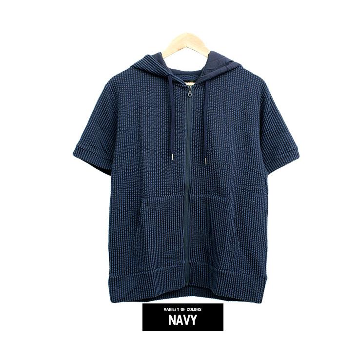 郷 RYKIEL HOMME パーカー FICCEシャツブルゾン 半袖 パーカー メンズ 大きいサイズ ジップアップ シアサッカー