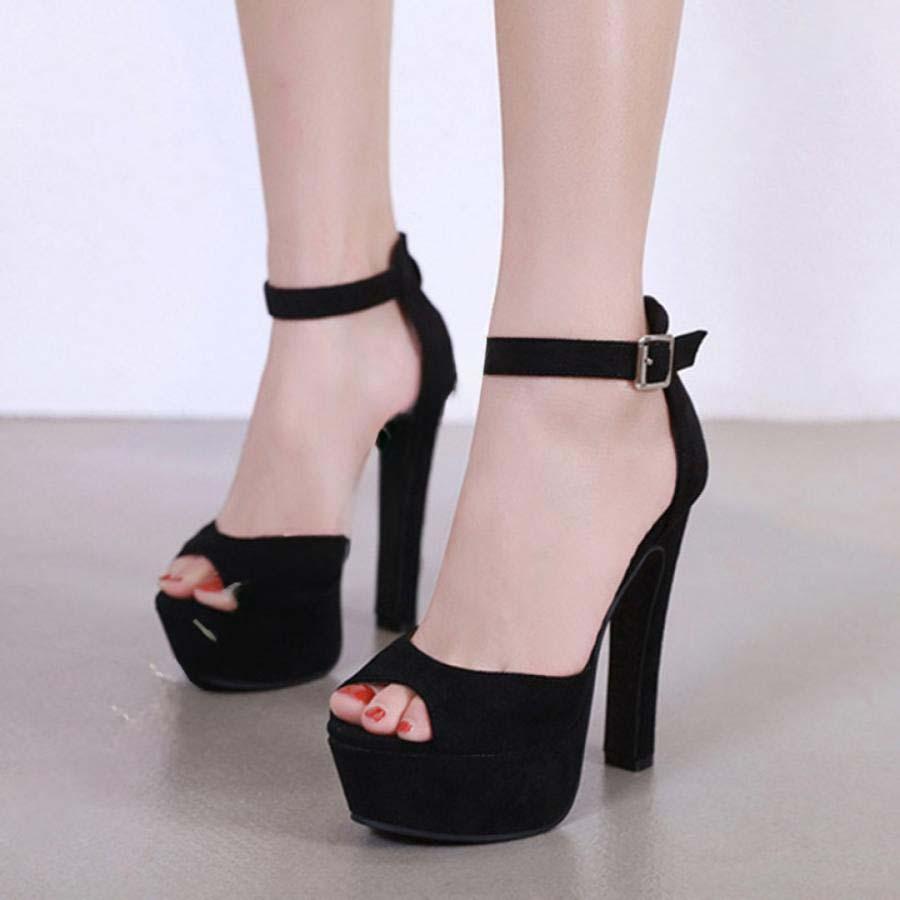 DOZOGU] パンプス 14センチヒール 厚底 ハイヒール 太ヒール ブラック