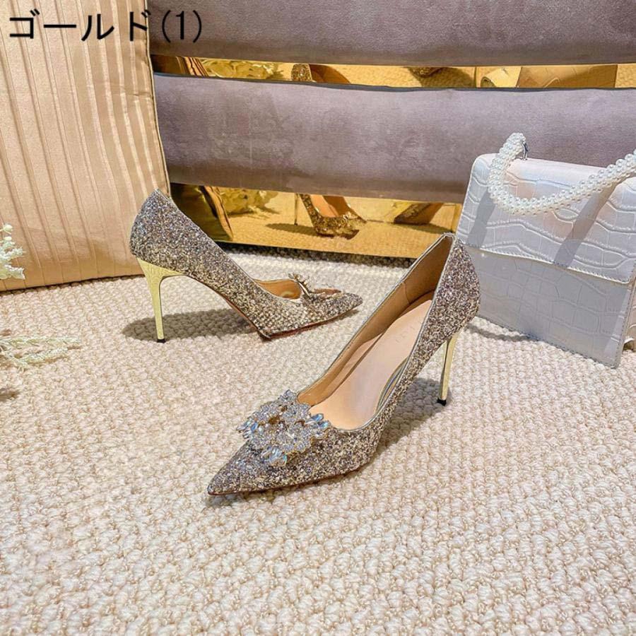 ポインテッドトゥ キラキラ パンプス ピンヒール ハイヒール 7cm