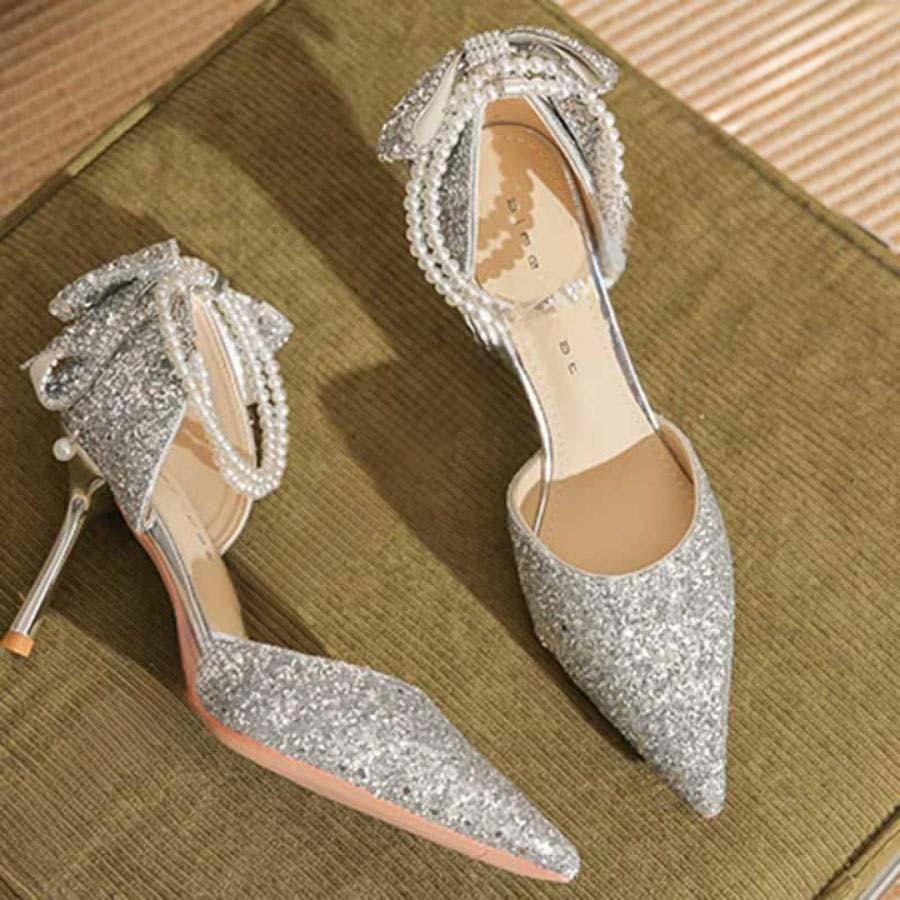 アンクルストラップパンプス キラキラ ハイヒール ポインテッド