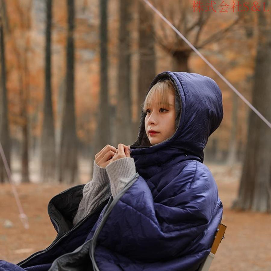 ポンチョ ブランケット 着る寝袋 キャンプ ポンチョコート保温防寒防水 冬用ポンチョコート保温ポンチョウェアラブルフード付き