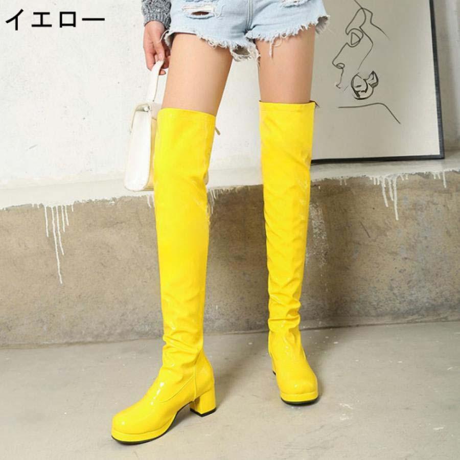 オーバーニーハイ ロングブーツ レッド エナメル ハイヒール 秋冬