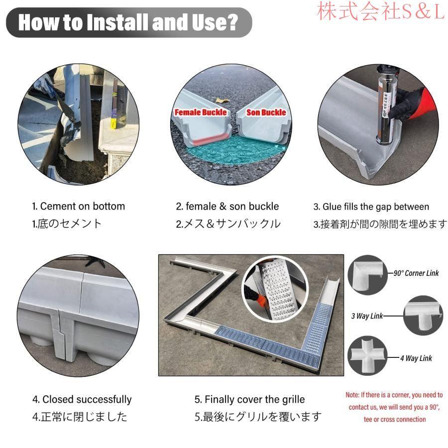 排水溝システム、 1mチャンネルドレインキット 庭のパティオの床のコンクリートの泥の雨水溝 U字型金属製格子付き株式会社S＆L ペブラスストーンの充填用 排水溝システム、 1mチャンネルドレインキット 庭のパティオの床の