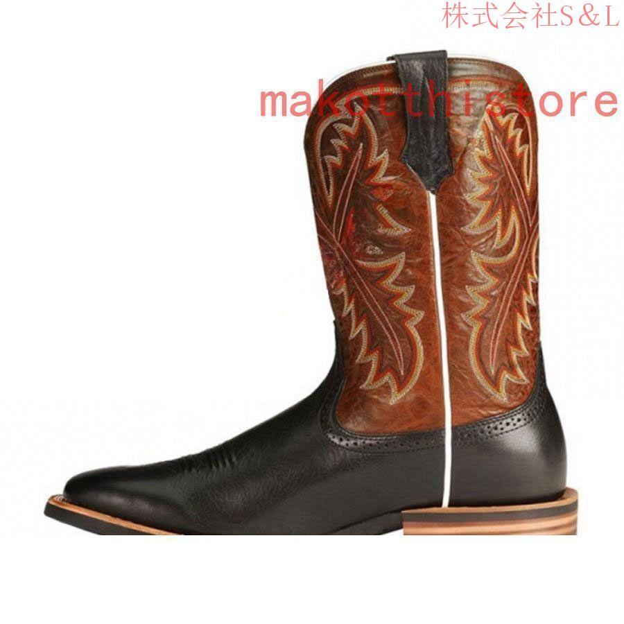 マナmana 本革ウエスタンロングブーツ 花柄刺繍 ブラウン 38 マナmana 本革ウエスタンロングブーツ 花柄刺繍 ブラウン 38