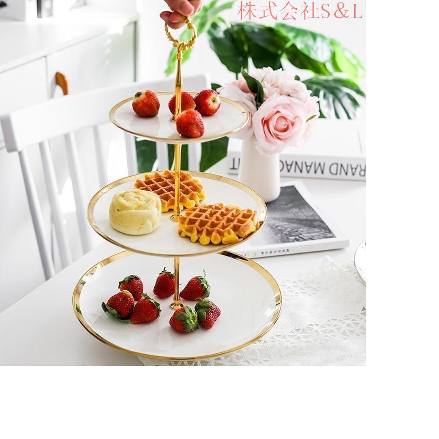 アフタヌーンティースタンド＆金縁皿付