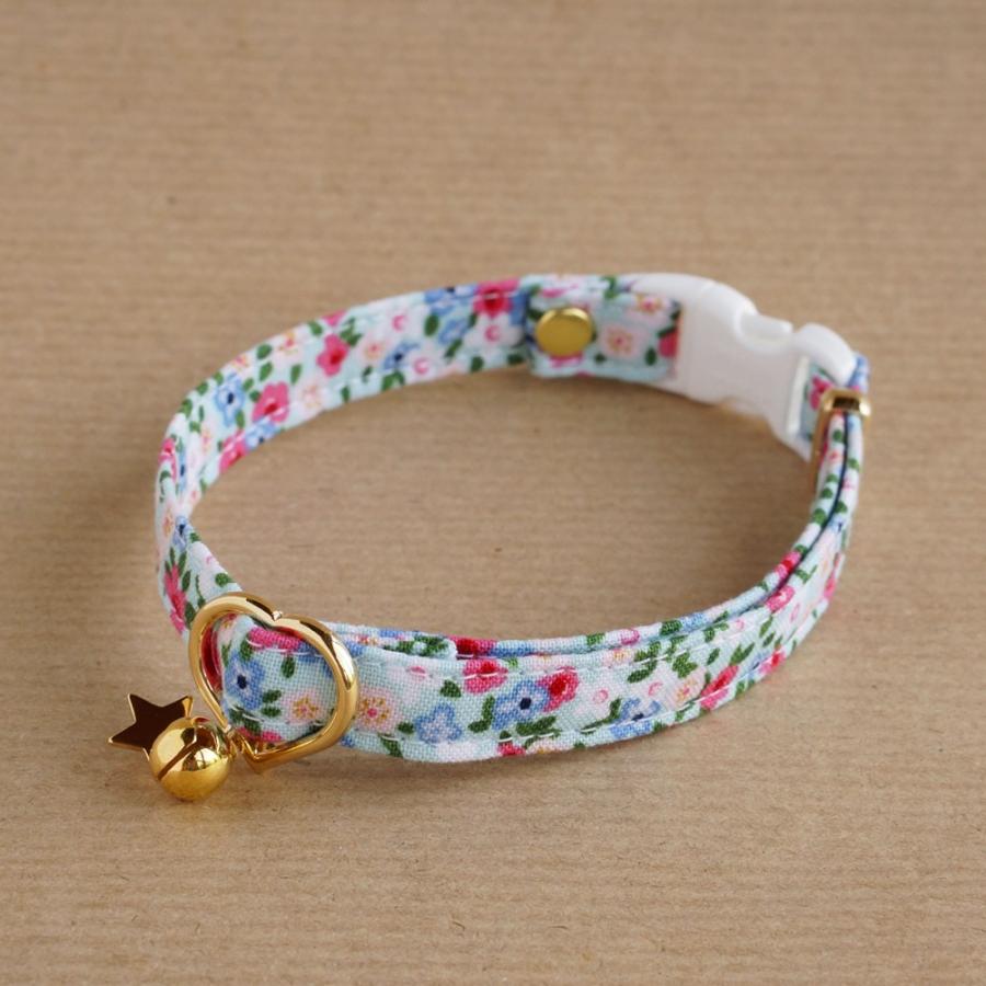 ＊オーダーページ＊お花の猫首輪 ハンドメイド 鈴付き セーフティバックル 猫用 首輪 ハンドメイド セーフティバックル使用 3サイズから選べる
