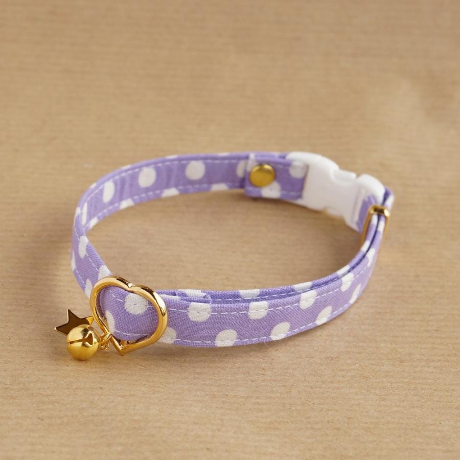 猫用 首輪 ハンドメイド セーフティバックル使用 ３サイズから選べる ドットの首輪 ラベンダー 9270 猫の手づくり首輪 こげねこ 通販 Yahoo ショッピング