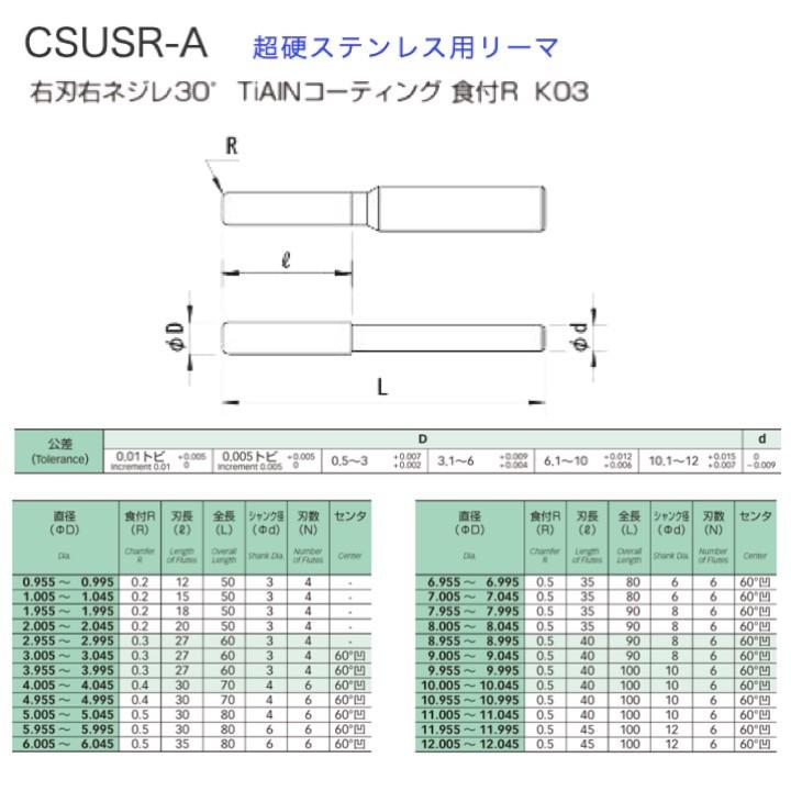 2021年春の 【定形外可】 栄工舎 CSUSR-A 0.95 超硬ステンレス用リーマ 