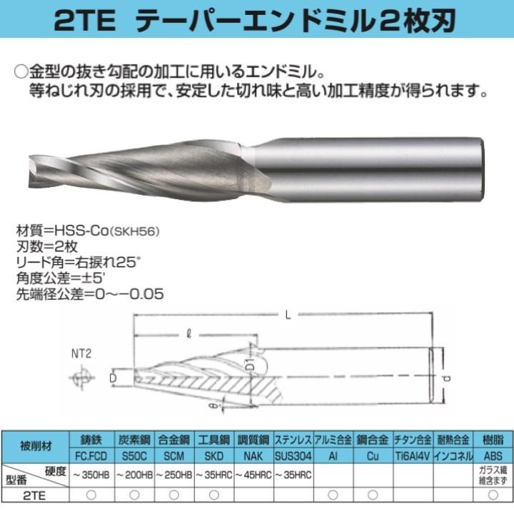 【送料無料】 フクダ精工 FKD 2TE 30'x20 テーパーエンドミル２枚刃