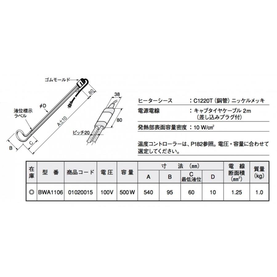 送料無料】八光電機 水用投込みヒーター BWA1106 B型 100V 500W 送料無料】八光電機 水用投込みヒーター BWA1106 B型 100V 500W