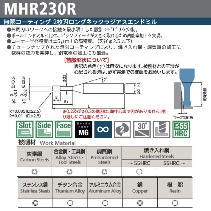 定形外可】 NS 日進工具 MHR230R-2-R0.5-10 無限コーティング 2枚刃