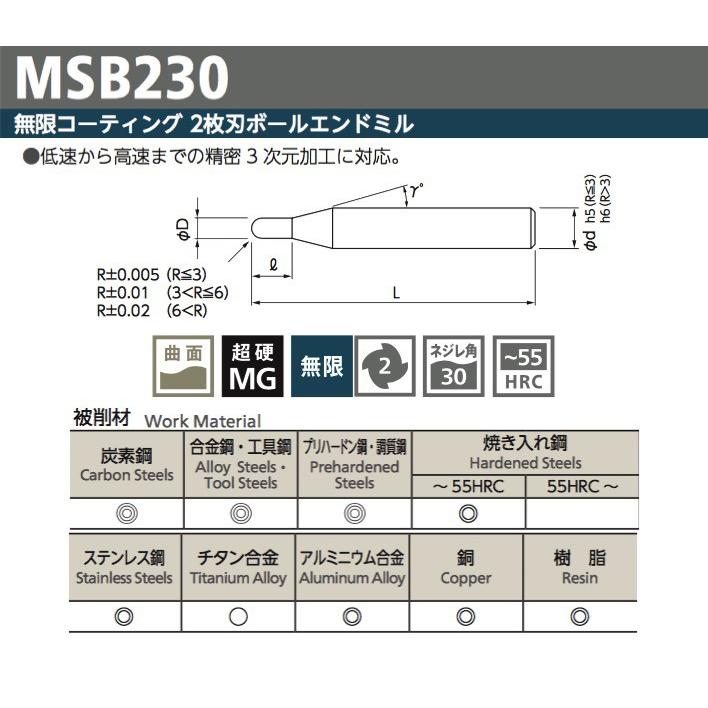 NS MSB 230  R6  ２枚刃  エンドミル 製品詳細 | 日進工具株式会社