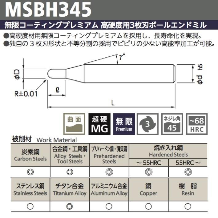定形外可】 NS 日進工具 MSBH345-R0.5 無限コーティングプレミアム 高 