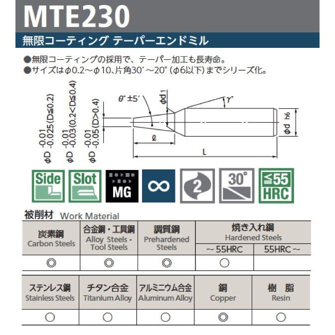 新発売 NS 【定形外可】 日進工具 08-00300-00402 テーパーエンドミル 無限コーティング MTE230-0.4-30´ エンドミル