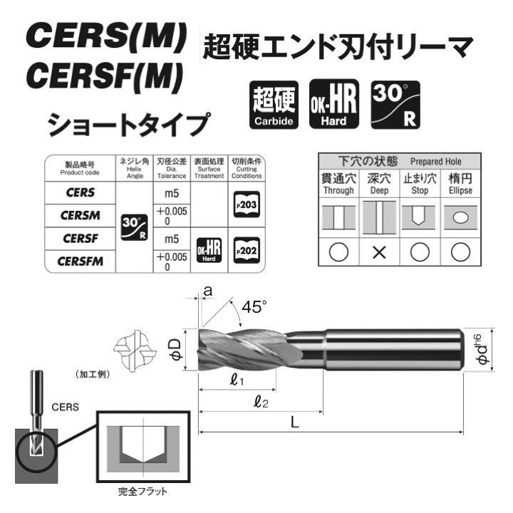 【定形外可】 岡崎精工 CERSF 5.0 超硬エンド刃付ショートリーマ OK-HRコート CERSF050