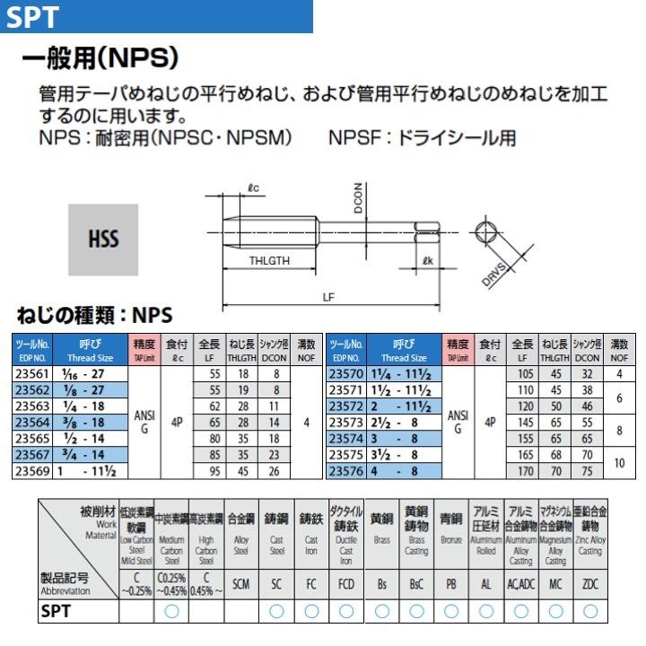 【送料無料・代引不可】OSG SPT 4-8 管用タップ NPS用  在庫区分Dの画像