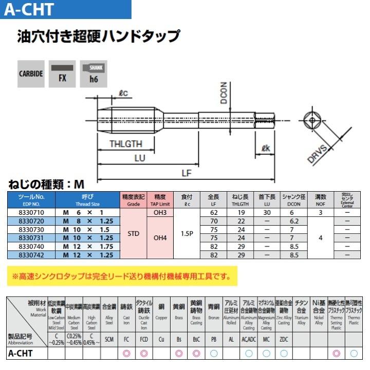 送料無料】OSG A-CHT M8x1.25 STD OH4 油穴付き超硬ハンドタップ 在庫 