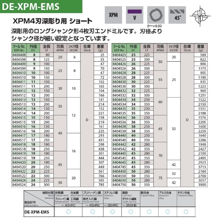 送料無料】OSG DE-XPM-EMS 45x350xS32 ハイスエンドミル XPM4刃 