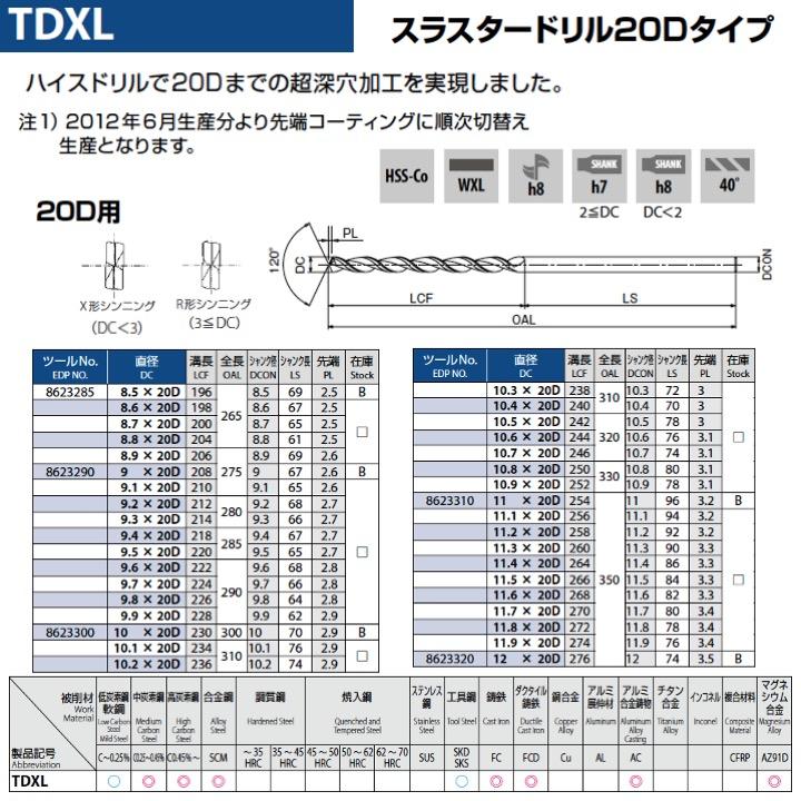 【送料無料】OSG TDXL 9x20D スラスタードリル20Dタイプ 在庫区分B