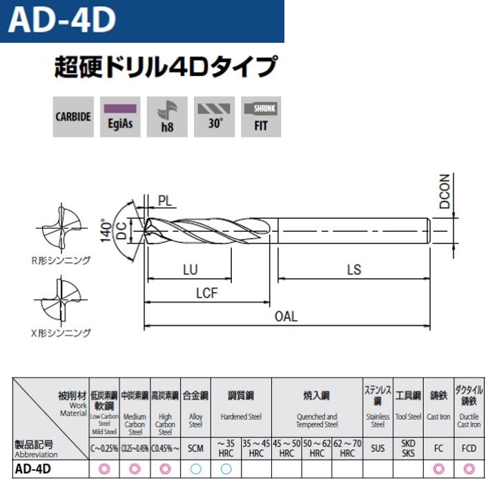 OSG AD-4D 14.7 シャンク径φ15 超硬ドリル 4Dタイプ 在庫区分B