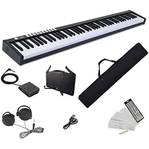 2021年激安 軽量 コンパクト 88鍵盤 電子ピアノ Longeye 小型 (黒) バッテリ内蔵 10mmストローク ペダル付き ソフトケース付き MIDI対応 その他鍵盤楽器