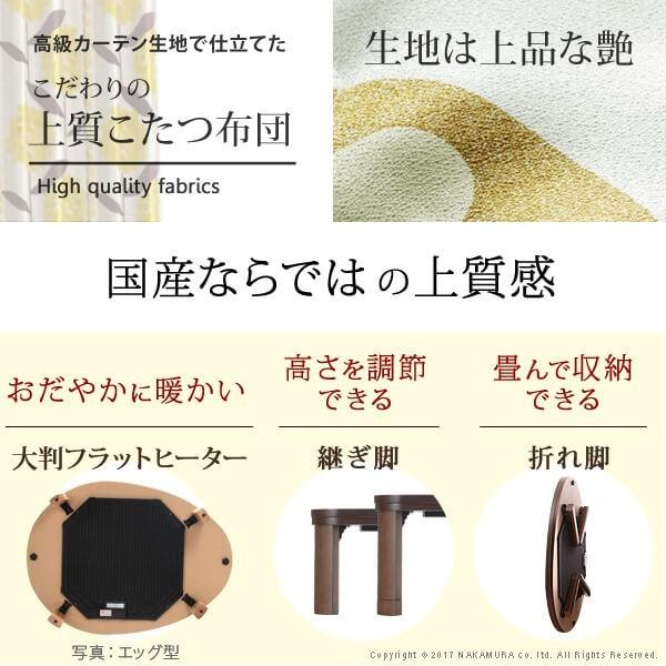 送料無料 折脚フラットヒーターこたつ エッグ&ビーンズ 120x90cm+国産