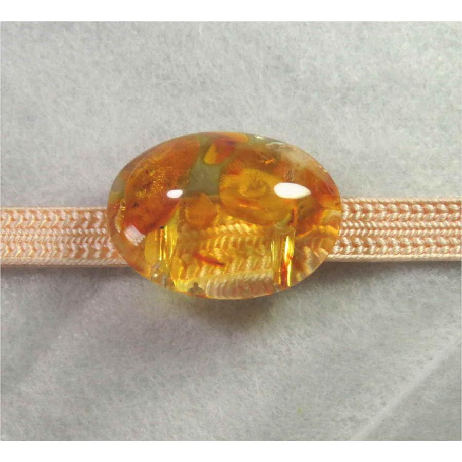 琥珀バルト産 グリッター（気泡）入りコニャック色の帯留め兼 