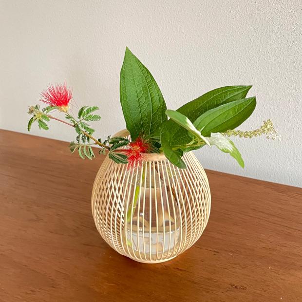 竹製花器 二重切り セール 華道 竹花器 二重切 花入 花器 根付 竹製