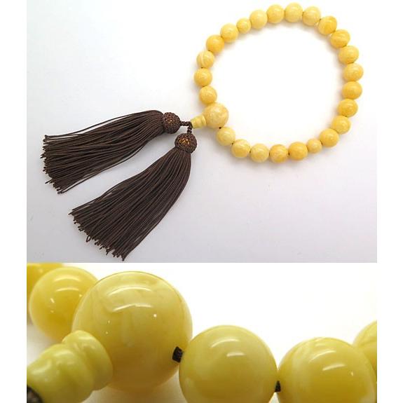 数珠 男性 男性用 略式 全宗派対応 乳珀 乳琥珀 琥珀 コハク こはく 22玉 共仕立て 頭 房 ふさ メンズ 念珠 じゅず 桐箱付き