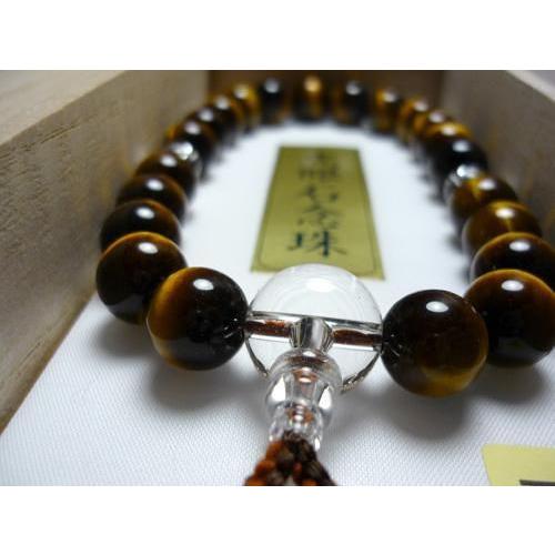 数珠曹洞宗 虎目石（タイガーアイ）数珠禅宗 お念珠 天玉白水晶仕立て