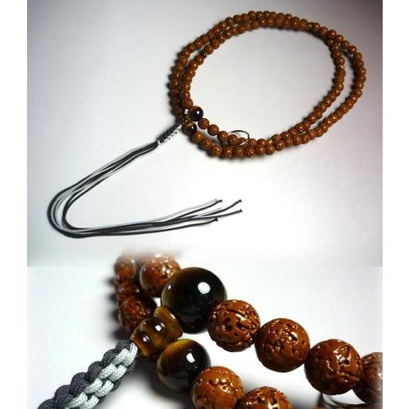 数珠 男性 男性用 曹洞宗 金剛菩提樹 虎目石 仕立て 薄茶 紐房 ひも 房 ふさ メンズ 念珠 じゅず 桐箱付き