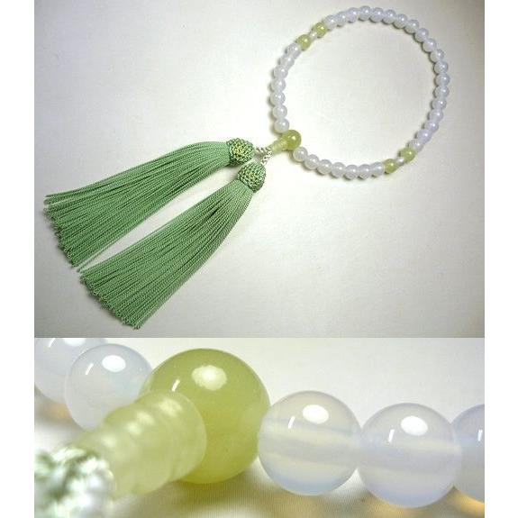 数珠 女性 女性用 略式 全宗派対応 白瑪瑙 グリーンオニキス 4点仕立て 頭 房 ふさ 念珠 じゅず 桐箱付き