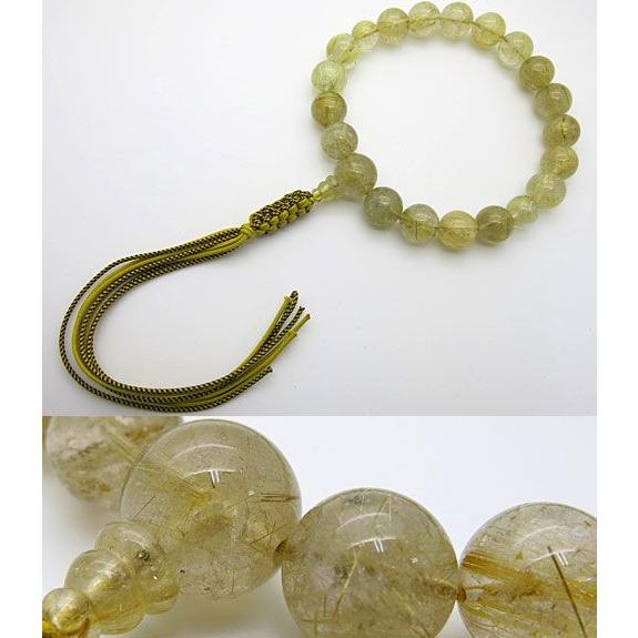 男性用のお数珠 最上級ルチル（金線入り水晶） 18玉 共仕立て 紐房 念珠
