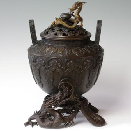 丘陵銅器 香炉 龍足雲龍蓋香炉 香源 お香 線香 念珠 香木 専門職店 仏事用香炉-仏壇、仏具