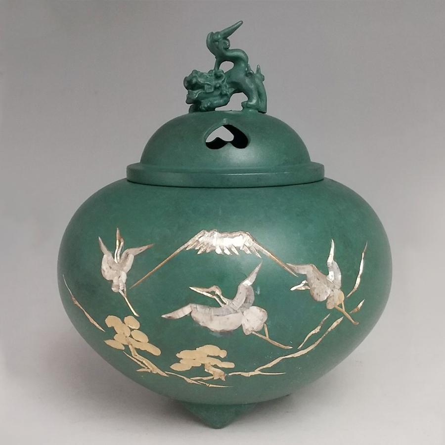 高岡銅器 香炉 平丸獅子蓋香炉 松鶴 焼青銅色 :T2-133-01-000:お香・線香・香木の専門店 香源 - 通販 - Yahoo!ショッピング