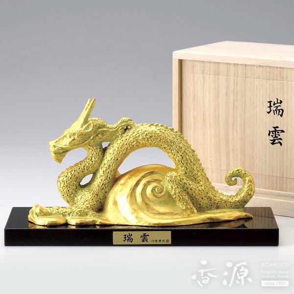 高岡銅器 置物 瑞雲（辰） 金箔 御影石付 銅製 川崎普照作 香源 お香 線香 数珠 香木 専門店