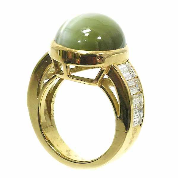 クリソベリル キャッツアイ 20.139ct ダイヤモンド 2.873ct 18金イエローゴールド K18YG リング 13号の画像
